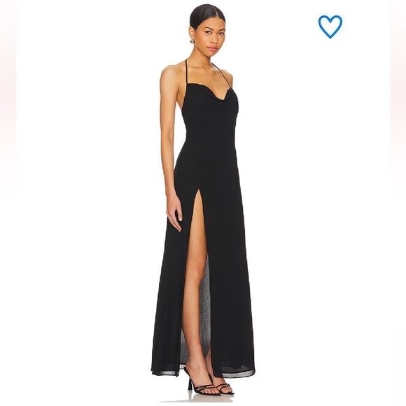 Superdown nicola sheer maxi dress black halter tie high slit Revolve XS - Picture 2 of 8